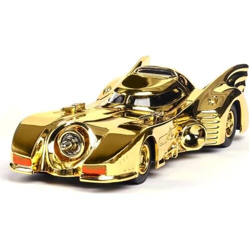 Bisney 1:36 Bat Chariot Plating Gold Car Model Alloy Super Car Inertia Ornaments Toy Decorative Collection Gifts For Boy Kids