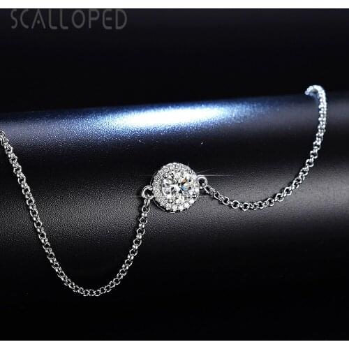 SCALLOPED Fashion Big Round Zircon Charm Bracelet Women Sparkling Crystal Adjustable Chain Statement Jewelry Pulseira