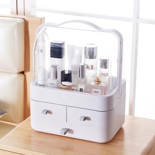 Fashion Double door dust-proof cover with drawer transparent cosmetics storage box 29*17.5*36.5cm