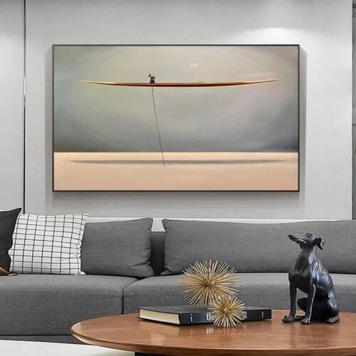 Sea Golden Boat Abstract Nordic Vintage Poster Print Modern Wall Art Decoration Picture Canvas Painting Living Room Home Decor