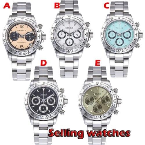 39mm PARNIS Black dial sapphire crystal Ceramic bezel solid full Chronograph luxurious quartz mens watch clock deployment clasps