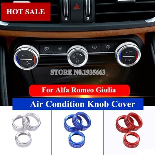 For Alfa Romeo Stelvio Giulia Inner Console Air Condition Knob Trim Cover 2017-2019 3pcs Silver/Blue/Red Car Decor Car Trim