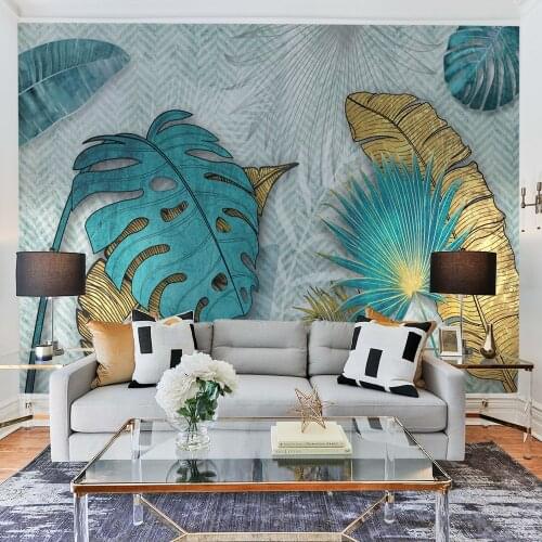 Custom 3D Gold Leaves Wall Mural Wallpaper Home Decor modern minimalist Nature 3D Photo Wall Paper For Living Room Bedroom