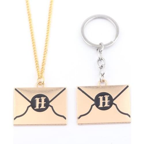 Harried HOGWARRTS Necklace Pendant Fashion Alloy Metal Charm Potter Letter H Pendant Envelope Necklace Jewelry Gift Fans