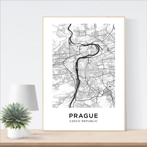 Map Poster Modern Minimalist Home Decor Pargue Wall Art Canvas Picture for Home Room Design Painting for Interior Frameless