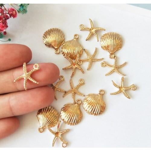 20Pcs Starfish Shell Charms Dangle Gold Color Zinc Alloy Pendants Jewelry Diy Material Accessories Earring Bracelets Floating