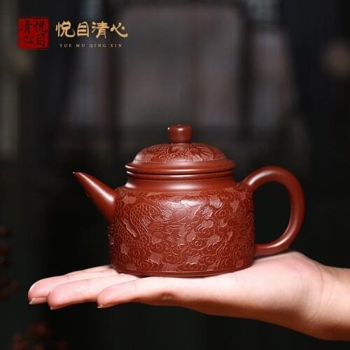 Pleasing to the eye blessed are yixing undressed ore recommended pure manual teapot tea tea set dragons clock