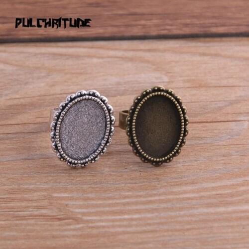 4pcs Fit 13*18mm Two Color Plated Brass Openwork Carving Oval Adjustable Ring Settings Blank/Base