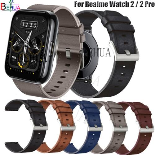 BEHUA Leather Strap Watchband For Realme Watch 2 / 2 Pro Smarwatch Wristband Quick Releas Bracelet For Realme Watch S / pro belt