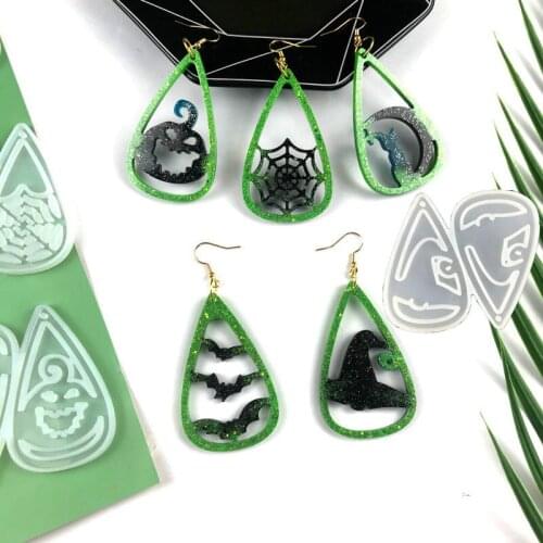 Diy Hallowmas Earrings Resin Mold Handmade Halloween Decor Drop Shape Spider Web Eardrop Silicone Molds Jewelry Accessories