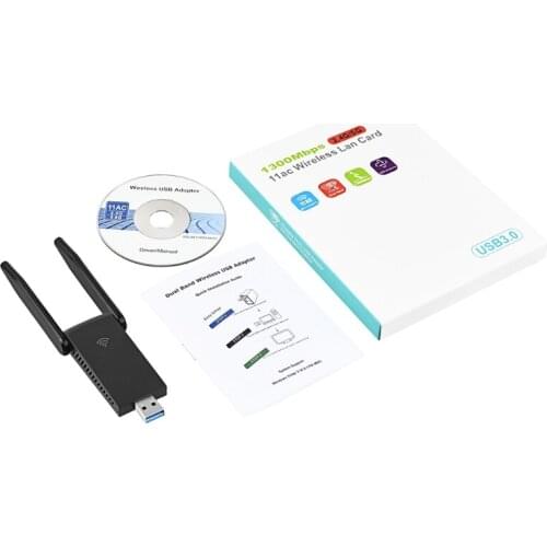 USB 3.0 Wifi Dongle Adapter AC 1300Mbps Network Card USB 3.0 Wireless Antenna 2.4G& 5.8G Wifi Module for PC Laptop