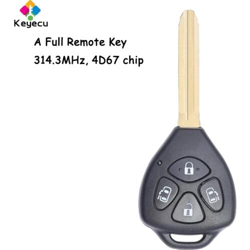 KEYECU Replacement Remote Car Key - 4 Buttons & 314.3MHz Frequency & 4D67 Chip & TOY43 Blade- FOB for Toyota Alphard Before 2005