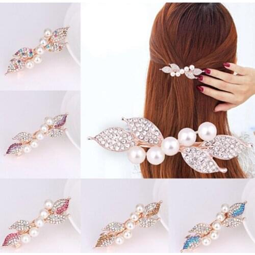 Women Girls Fashion Crystal Rhinestone Pearl Hair Claw Hair Clip Beauty Flower Barrette Hairpins Tiara Elegant Hair Accessories