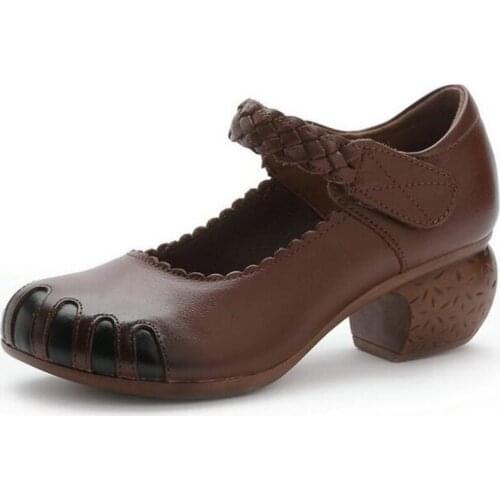 Promotion Sale Classic Retro Genuine Leather Shoes Autumn Women High Heeled Shoes 2020 Mixed Colors Fashion Shoes Woman Shoes