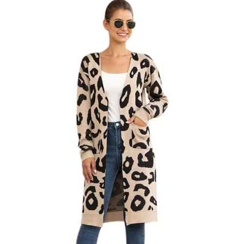 Ladies Spring Autumn Sweater Cardigan Women Leopard Print Open Stitch Loose Casual Long Sweater Jacket Women Knitted Coat Female