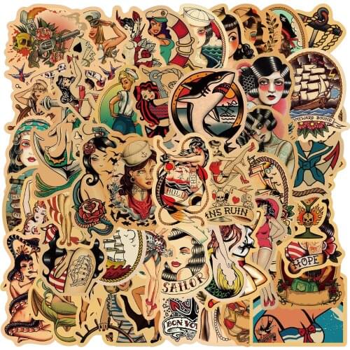 10/50PCS Anime Retro Style Fashion Girl Food Guitar Cute Kawaii Boy Funny Toy Sticker Laptop Water Cup Helmet Child Gift