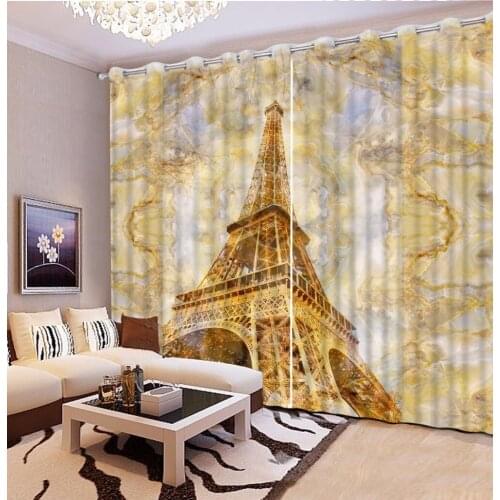 3D Curtain Photo Custom Size Marble Yellow Iron Tower Curtains For Bedroom Curtains For Living Room Decorative Curtain