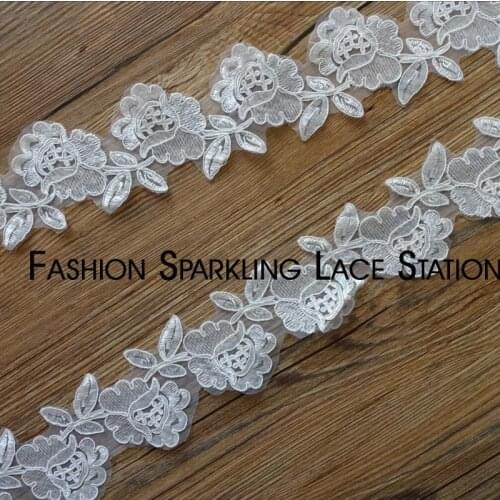 6Yards Delicate 7.5cm ivory Codring Fabric Flower Venise Venice wedding dress headwear Lace Trim