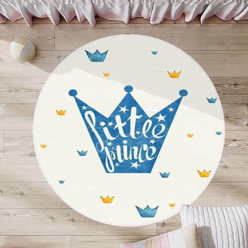 Beyaz Çocuk Odası Halısı mavi sarı taç prens