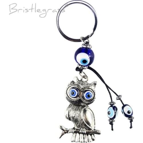 BRISTLEGRASS Turkish Blue Evil Eye Tree Branch Owl Keychain Key Chain Ring Holder Amulet Lucky Charm Pendant Blessing Protection