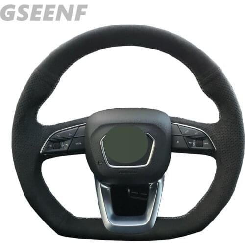 Car Steering Wheel Cover For Audi A4 (B9) Avant Allroad Q3 Q5 SQ5 Q7 SQ7 Q8 SQ8 Funda Volante Black Hand-stitched Suede