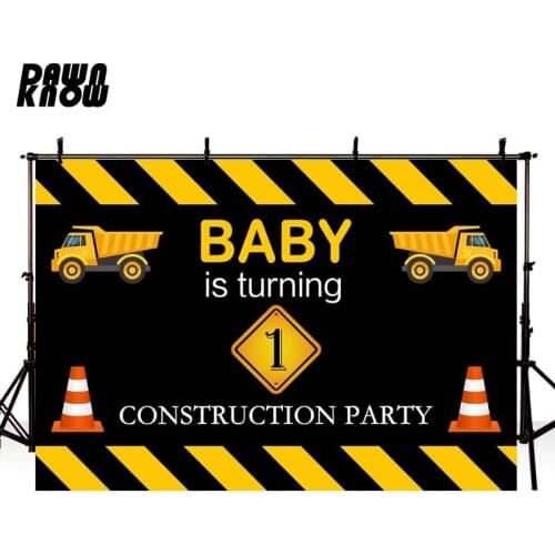 DAWNKNOW Cartoon Sling Cart Photography Background Baby Birthday Party Photocall Construction Backdrop Newborn Children lv891