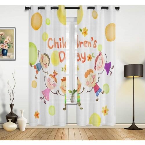 ChildrenS Day Watercolor Joy Curtains for Bedroom Kids Room Living Room Window Curtain Luxury Curtains for Kitchen