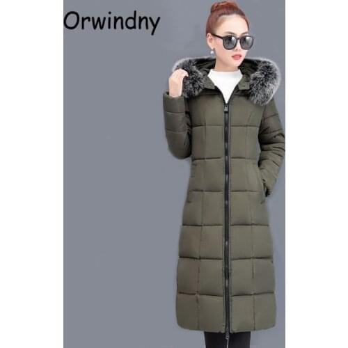 Orwindny Long Jacket Winter Women Large Fur Warm Parkas Snow Wear Thicken Wadded Coat Female Solid High Street Clothing 3XL