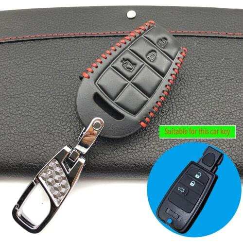 For Fiat Chrysler 300 DODGE JCUV Ddart Jeep Grand Cherokee Compass Patriot 2018 Top layer Leather Car Keys Cover Case 4 Buttons