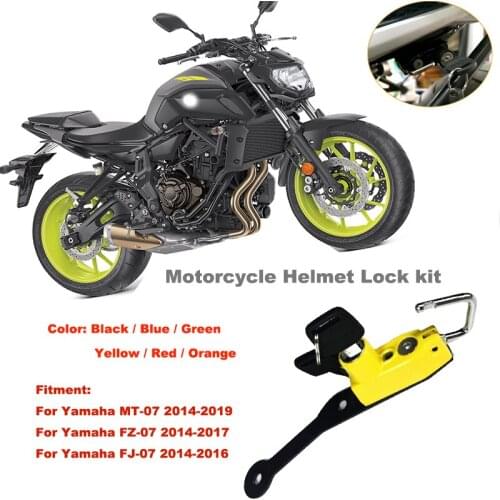 For Yamaha MT-07 2014-19 ,FZ-07 14-17, FJ-07 14-16 Motorcycle Helmet Lock Mount Hook 6 Color Side Anti-theft Security with 2 Key