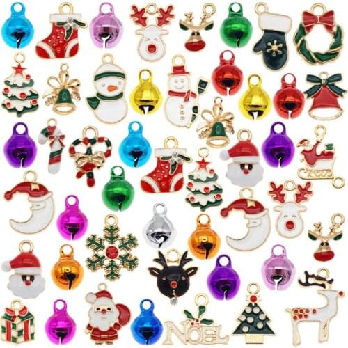Julie Wang 20PCS Enamel Christmas Charms Random Mixed Santa Claus Tree Deer Hat Pendant And Bell Jewelry Making Accessory
