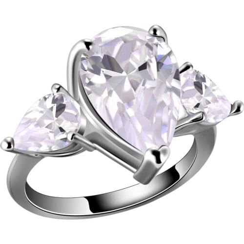 HIBRIDE New Fashion AAA Cubic Zircon Rings Unique White Color Water Drop Shape Rings for Women Fashion Jewelry R-241