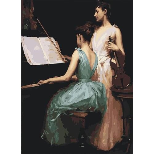 DIY Pictures By Numbers Girl playing piano Canvas Oil Painting Flowers For Living Room Diy Frame Wall Art Home Decoration