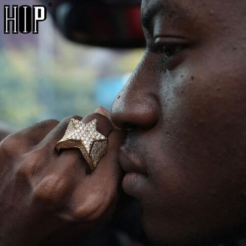 Hip Hop Iced Out Super Five Star Rings Micro Paved CZ Stone Gold Silver Color Cubic Zirconia For Men/Women Charm Jewelry