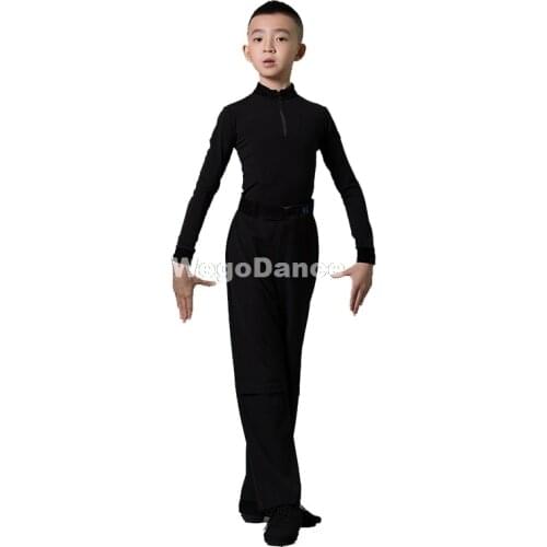 New Black Latin Dance Shirt Pants Set Boys Samba Rumba Bodysuit Salsa Tango Practice Dance Wear Ballroom Dance Outfit 110-170cm