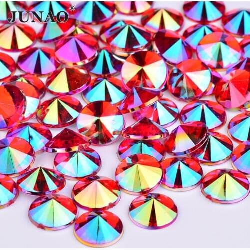 JUNAO 4 5 6 10 mm Red AB Crystal Rhinestones Round Rivoli Strass Flatback Acrylic Gems Decoration Crystal Stones for Grament