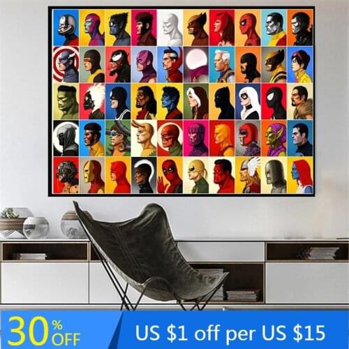 Marvel Avengers Large Set Of Heads Superhero Canvas Poster Watercolor Painting Print Art Decor Pictures Living Room Home Decor