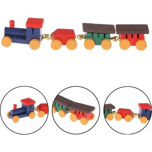 Mini Colorful Wooden Train Simulation Model Toys 1/12 Dollhouse Miniature Accessories For Doll House Decoration