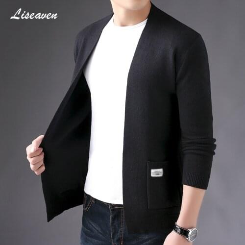 Liseaven New 2021 Men Cardigan Solid Sweater Coat Cardigans Trench Male Jackets Casual Autumn pure color Mens Coats