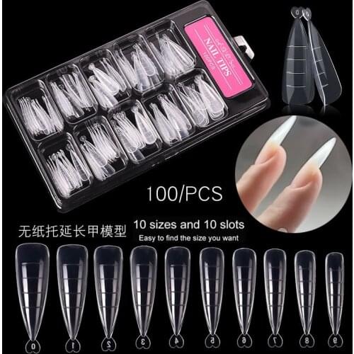 100PCS/Set Full Cover Nail Tips Fake Finger Polish Extension Tips Quick Building Mold False Tips Manicuring Tools DIY