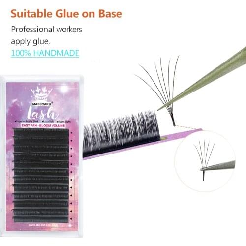 MASSCAKU Factory Price Easy Fan Volume False Eyelash Extensions C D Curl Natural Blooming Eye Lashes for Building
