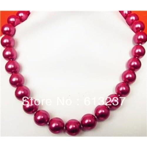 Wholesael price 14mm simulated-pearl shell rose red round beads rope necklaces link chains women charming jewelry 18inch MY4665