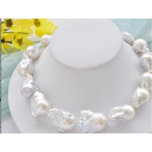 CB20 Beautiful Huge Lustre AA++ 17" 32mm white baroque KESHI REBORN PEARL NECKLACE