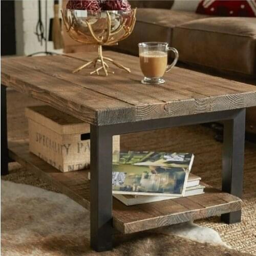 Modern Plusaksesuar Wood Solid Wood Natural Medium Tripod Iron Frame coffe table table basse