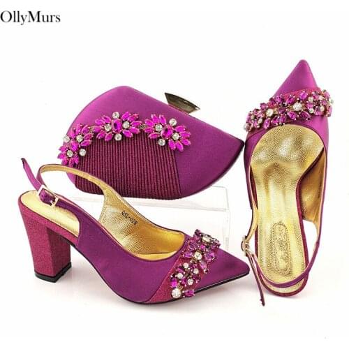 African Design RhinestoneLadiess Party Shoes And Bag Set New Summer Pumps Shoes And Bag Mtaching Set For Evening Party