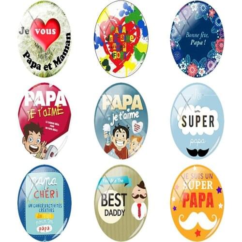 JWEIJIAO Super Papa Pattern Oval Shaped Glass Cabochon Flat Back Handmade DIY Father Gift Jewelry Accessories 5pcs/lot CT468