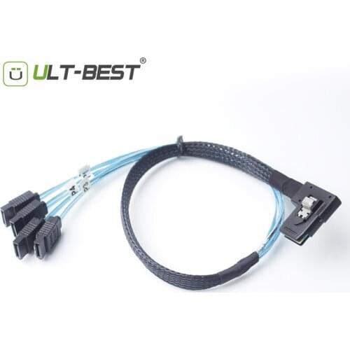 ULT-BEST Internal Mini SAS Cable 36Pin SFF-8087 Male Host Right Angle to 4 SATA 7pin Hard Disk Fanout Data Server Raid 0.5m/1m
