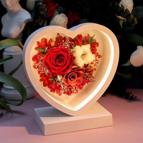 Eternal Preserved Rose Table Lamp Romantic And The Beast Real Flower Forever Love Light Wedding Favor Party Gift for Women Decor