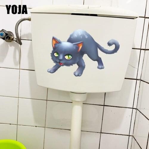YOJA 25.6×17.3CM Creeping Cat WC Toilet Decoration Personality Cartoon Home Room Wall Stickers T1-2823