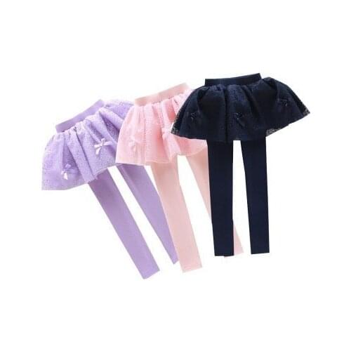 2018 Girls Culottes Cotton Plus Velvet Tutu Skirt Mesh Bow Solid Skirt-pants Fake Two Pieces Lace Girl Leggings With Skirt 5-11Y